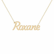 Roxane name necklace in solid 14K Yellow Gold, handmade in Los Angeles