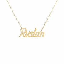 Ruslan name necklace in solid 14K Yellow Gold, handmade in Los Angeles