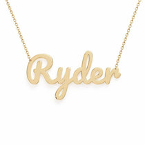 Ryder name necklace in solid 14K Yellow Gold, handmade in Los Angeles