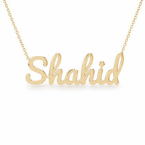 Shahid name necklace in solid 14K Yellow Gold, handmade in Los Angeles