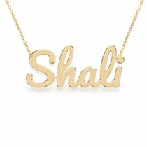 Shali name necklace in solid 14K Yellow Gold, handmade in Los Angeles