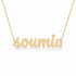Soumia name necklace in solid 14K Yellow Gold, handmade in Los Angeles