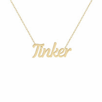 Tinker name necklace in solid 14K Yellow Gold, handmade in Los Angeles