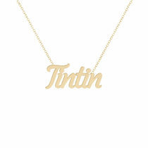 Tintin name necklace in solid 14K Yellow Gold, handmade in Los Angeles