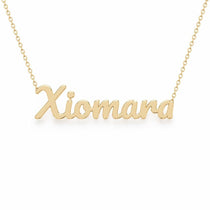 Xiomara name necklace in solid 14K Yellow Gold, handmade in Los Angeles