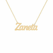 Zaneta name necklace in solid 14K Yellow Gold, handmade in Los Angeles