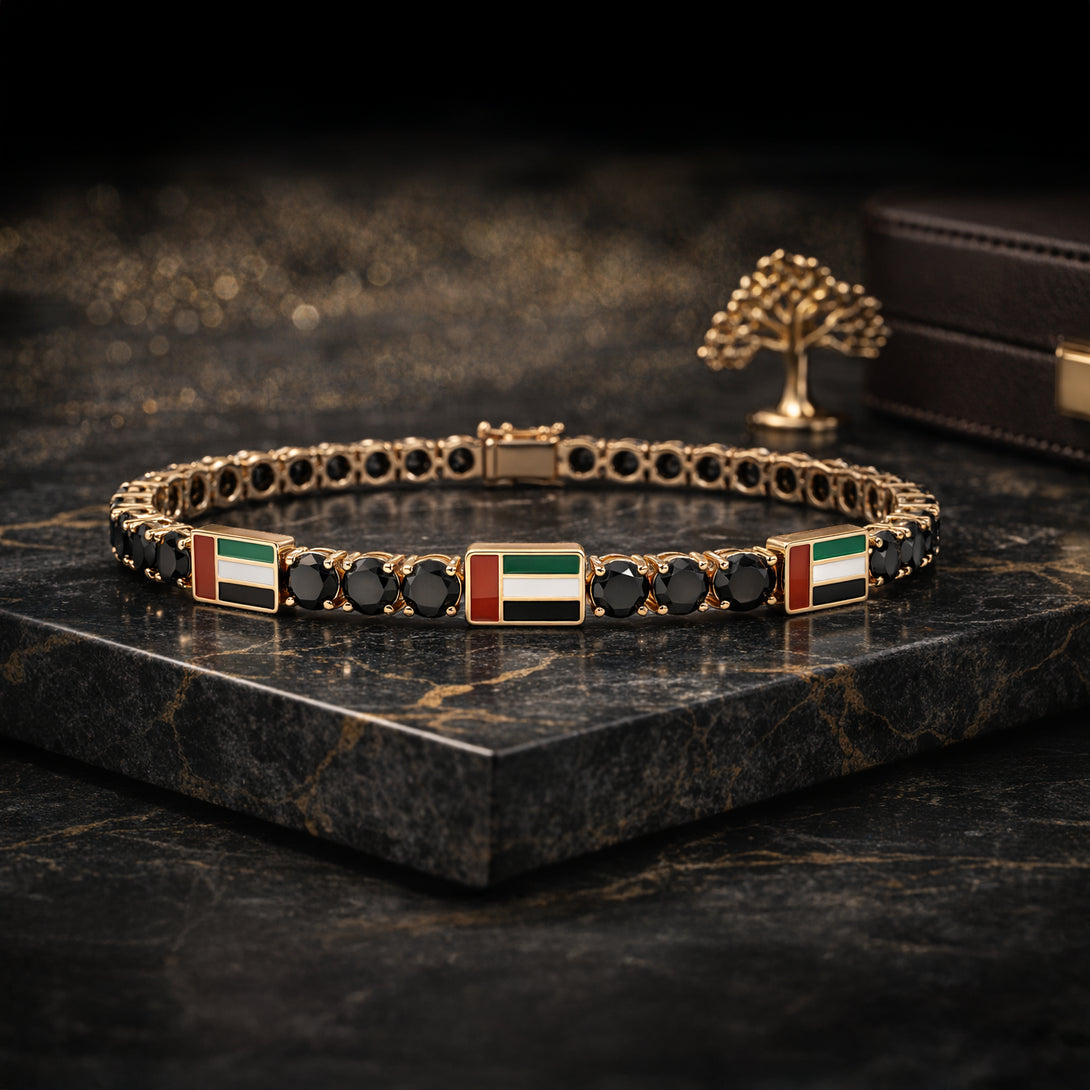 Black Diamond Tennis Bracelet with United Arab Emirates Flag no. 8