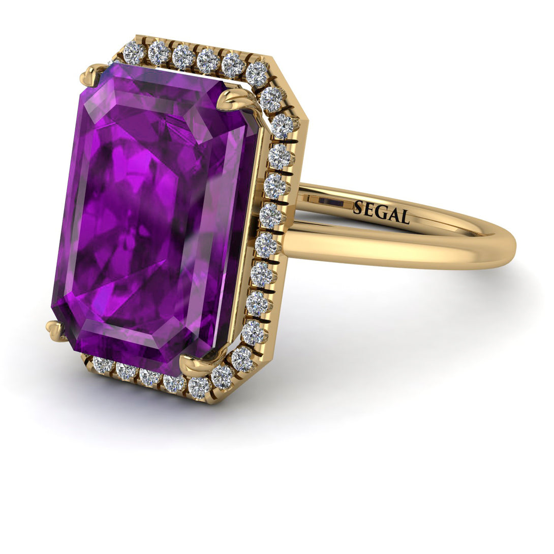 Halo Emerald Cut Amethyst Engagement Ring - Izabella No. 301