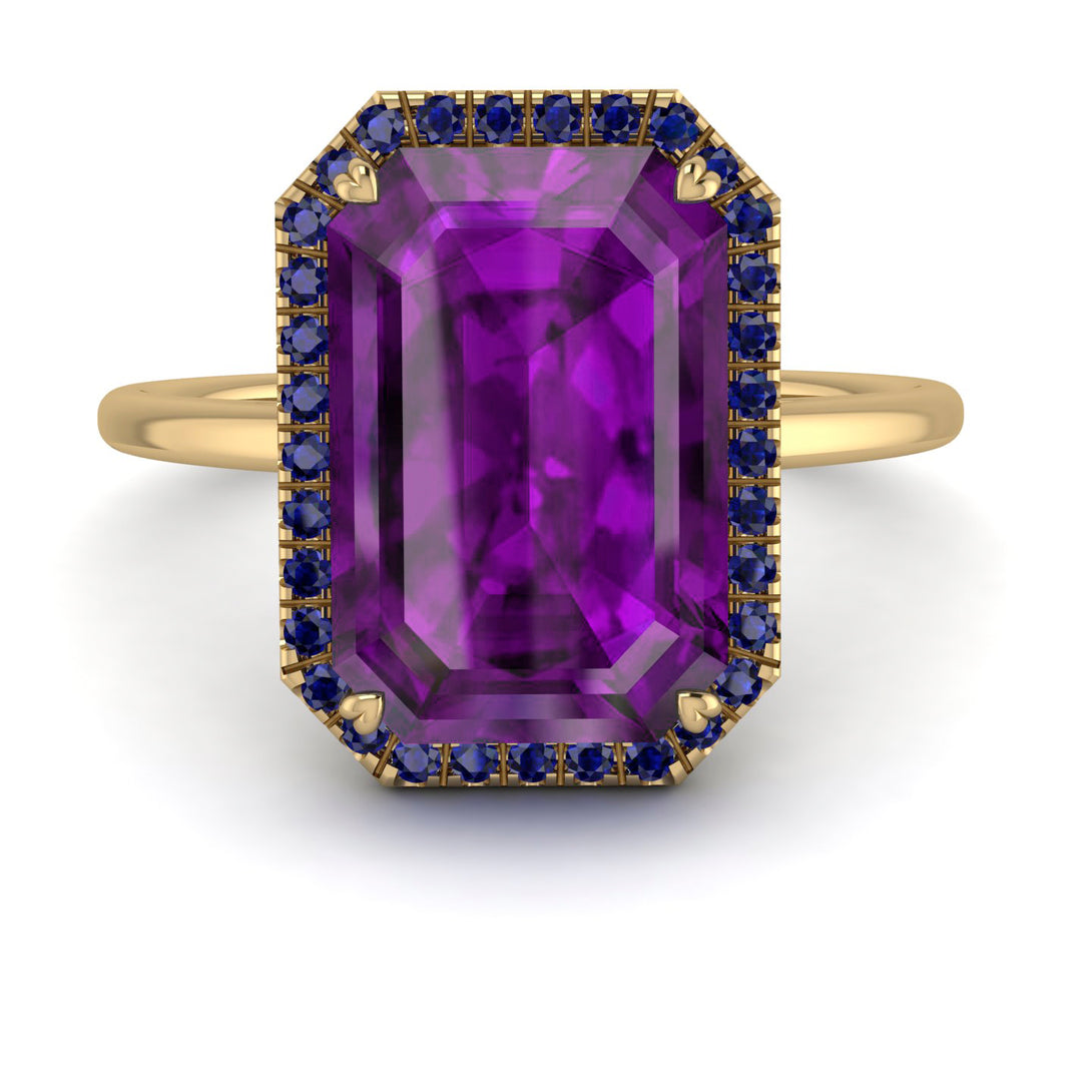 Halo Emerald Cut Amethyst Engagement Ring - Izabella No. 313