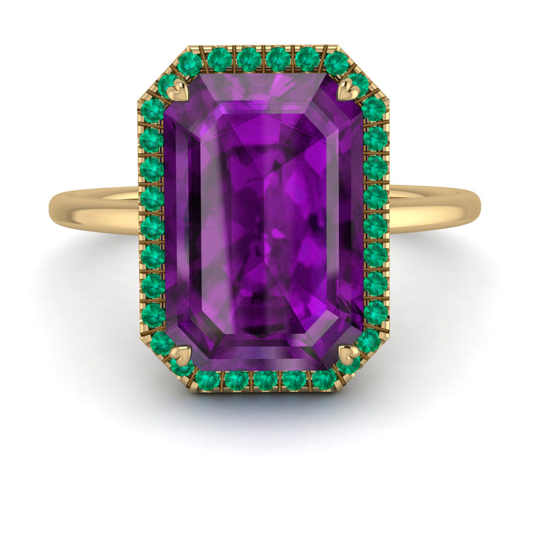Halo Emerald Cut Amethyst Engagement Ring - Izabella No. 304