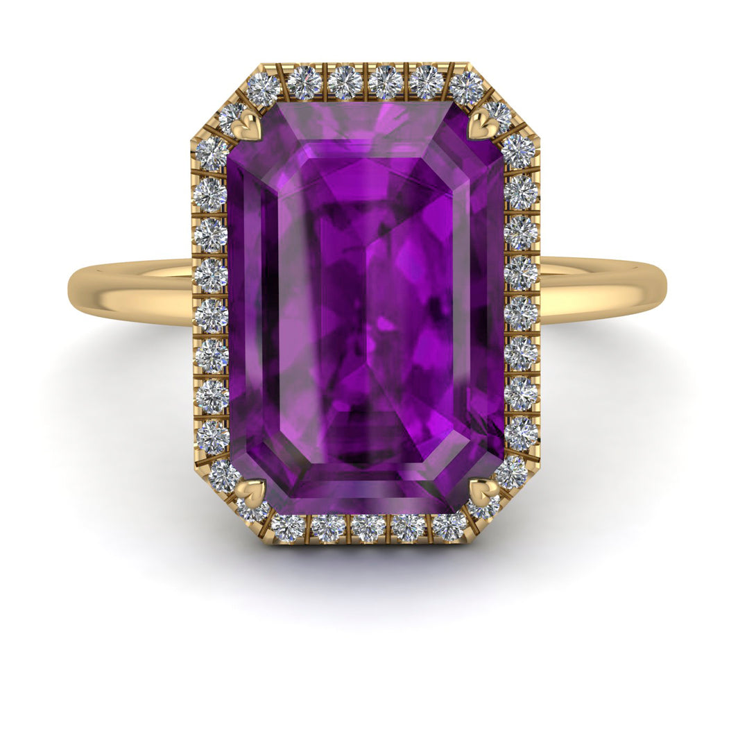Halo Emerald Cut Amethyst Engagement Ring - Izabella No. 301