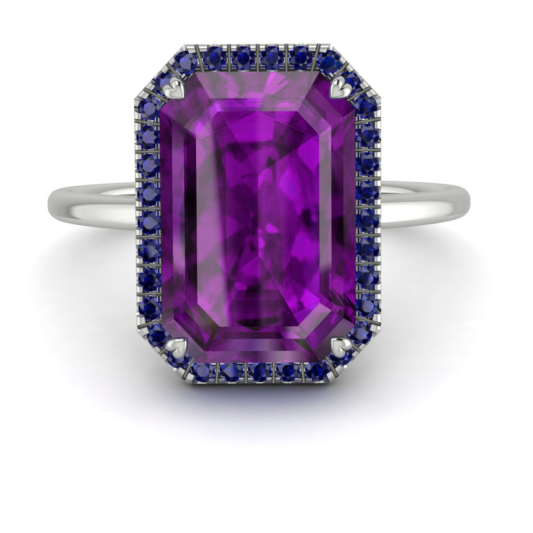 Halo Emerald Cut Amethyst Engagement Ring - Izabella No. 315