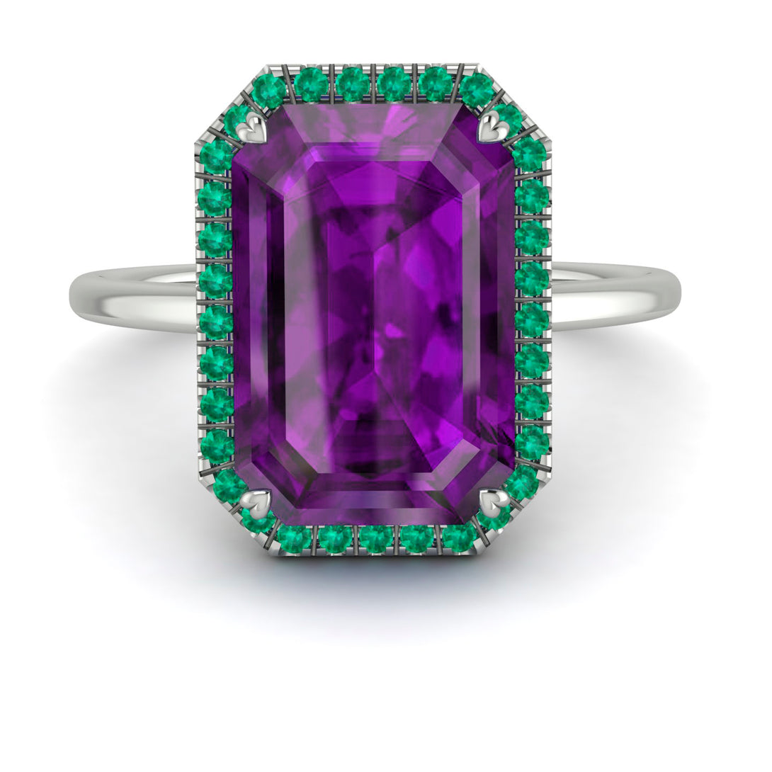 Halo Emerald Cut Amethyst Engagement Ring - Izabella No. 306