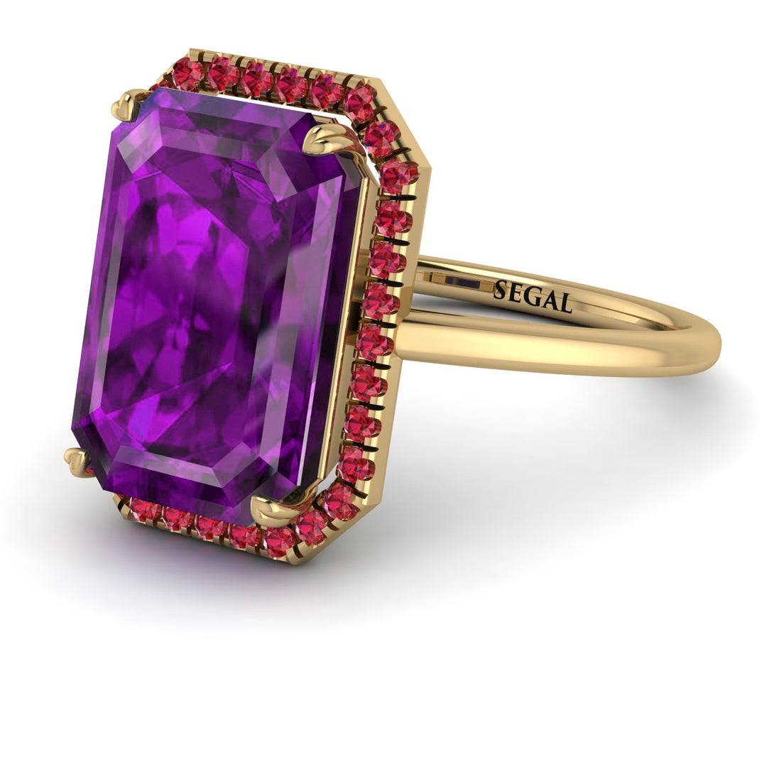 Halo Emerald Cut Amethyst Engagement Ring - Izabella No. 310