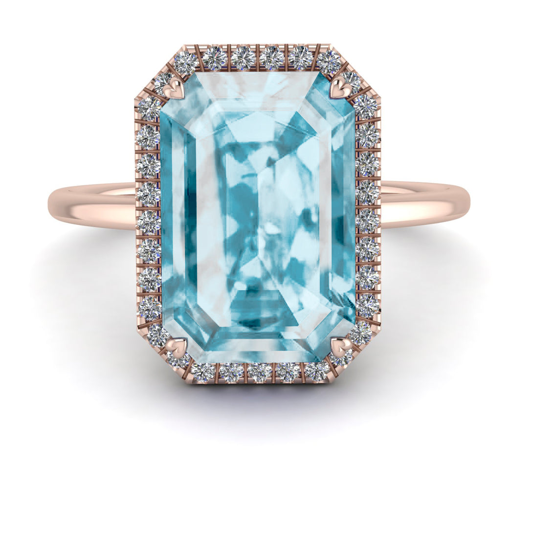 Halo Emerald Cut Aquamarine Engagement Ring - Izabella No. 402