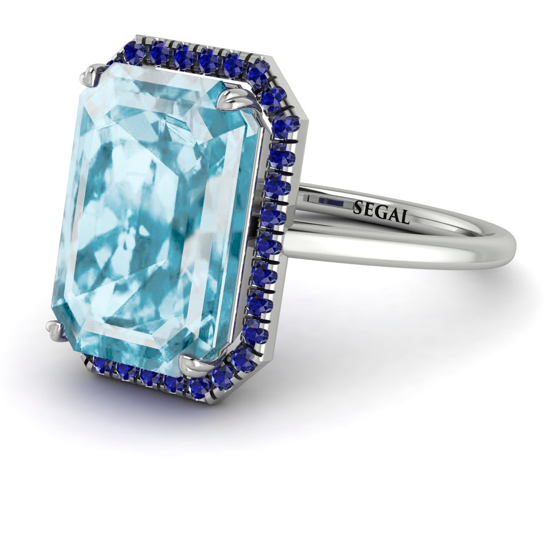 Halo Emerald Cut Aquamarine Engagement Ring - Izabella No. 415
