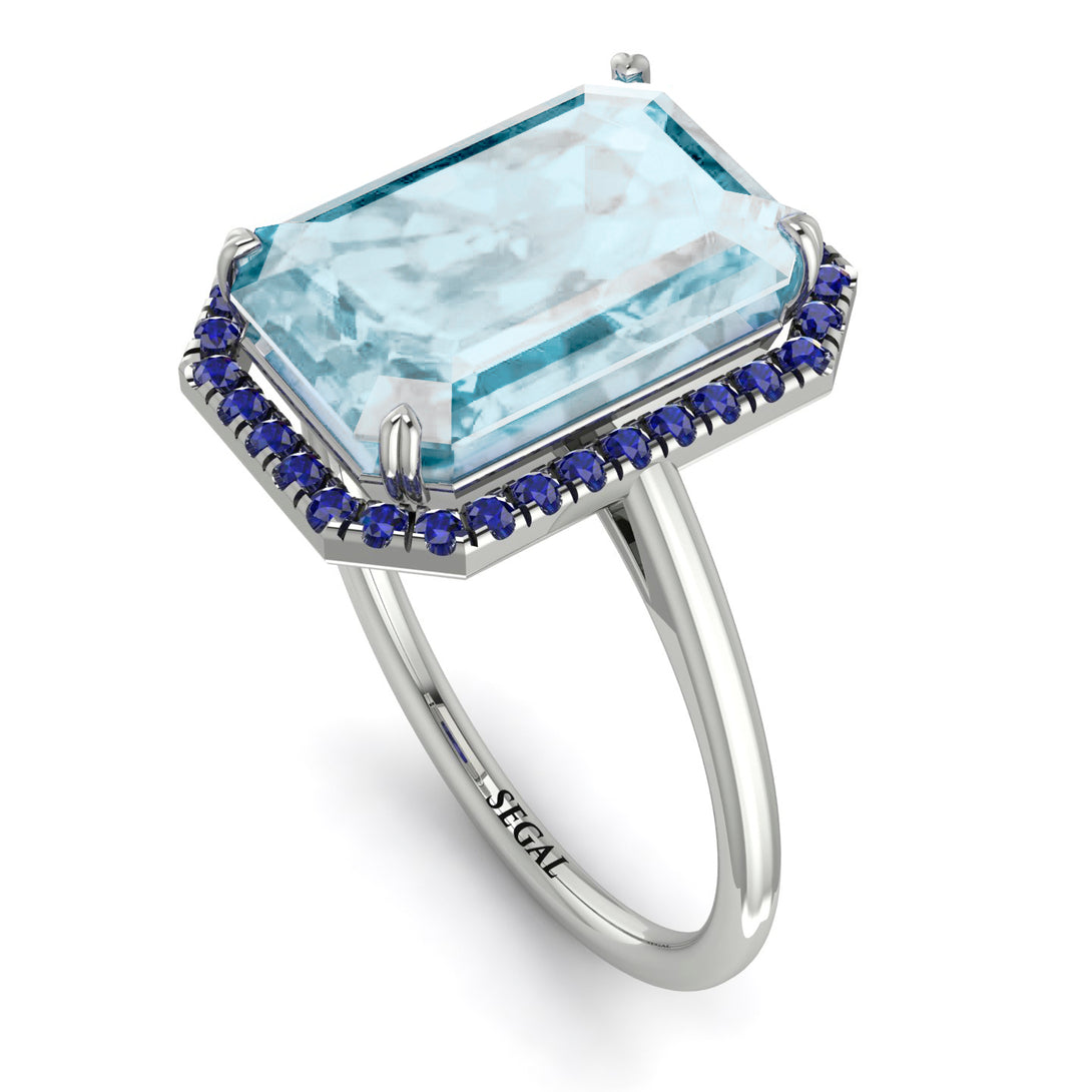 Halo Emerald Cut Aquamarine Engagement Ring - Izabella No. 415
