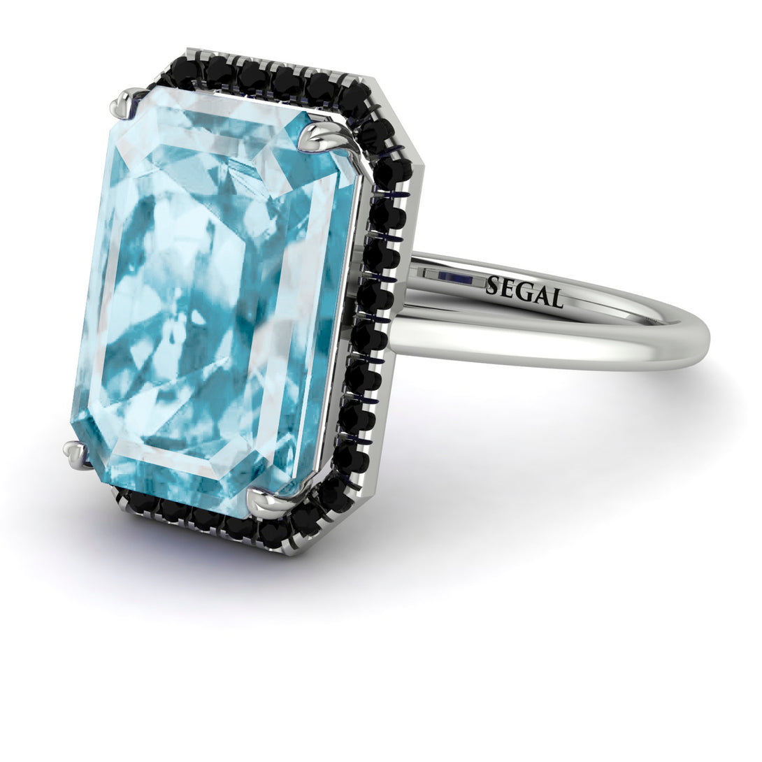 Halo Emerald Cut Aquamarine Engagement Ring - Izabella No. 409