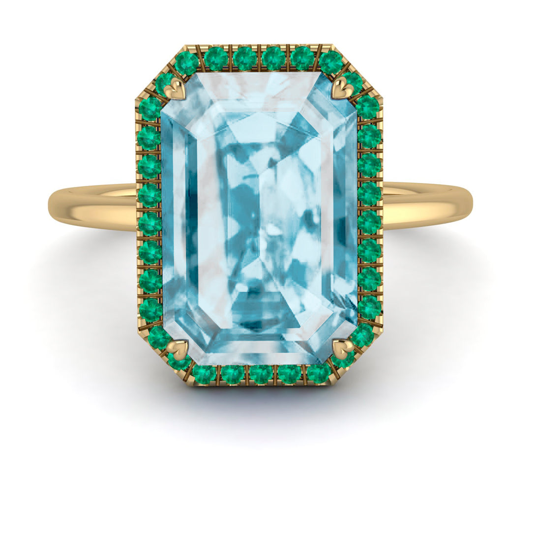 Halo Emerald Cut Aquamarine Engagement Ring - Izabella No. 404