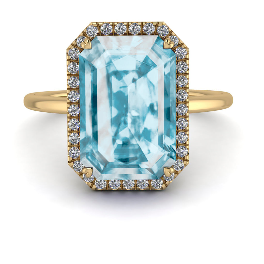 Halo Emerald Cut Aquamarine Engagement Ring - Izabella No. 401
