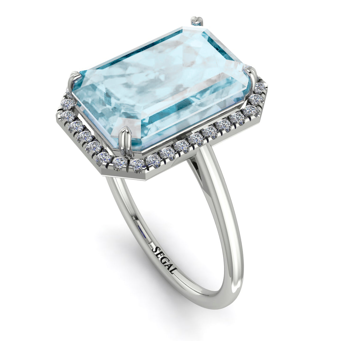 Halo Emerald Cut Aquamarine Engagement Ring - Izabella No. 403