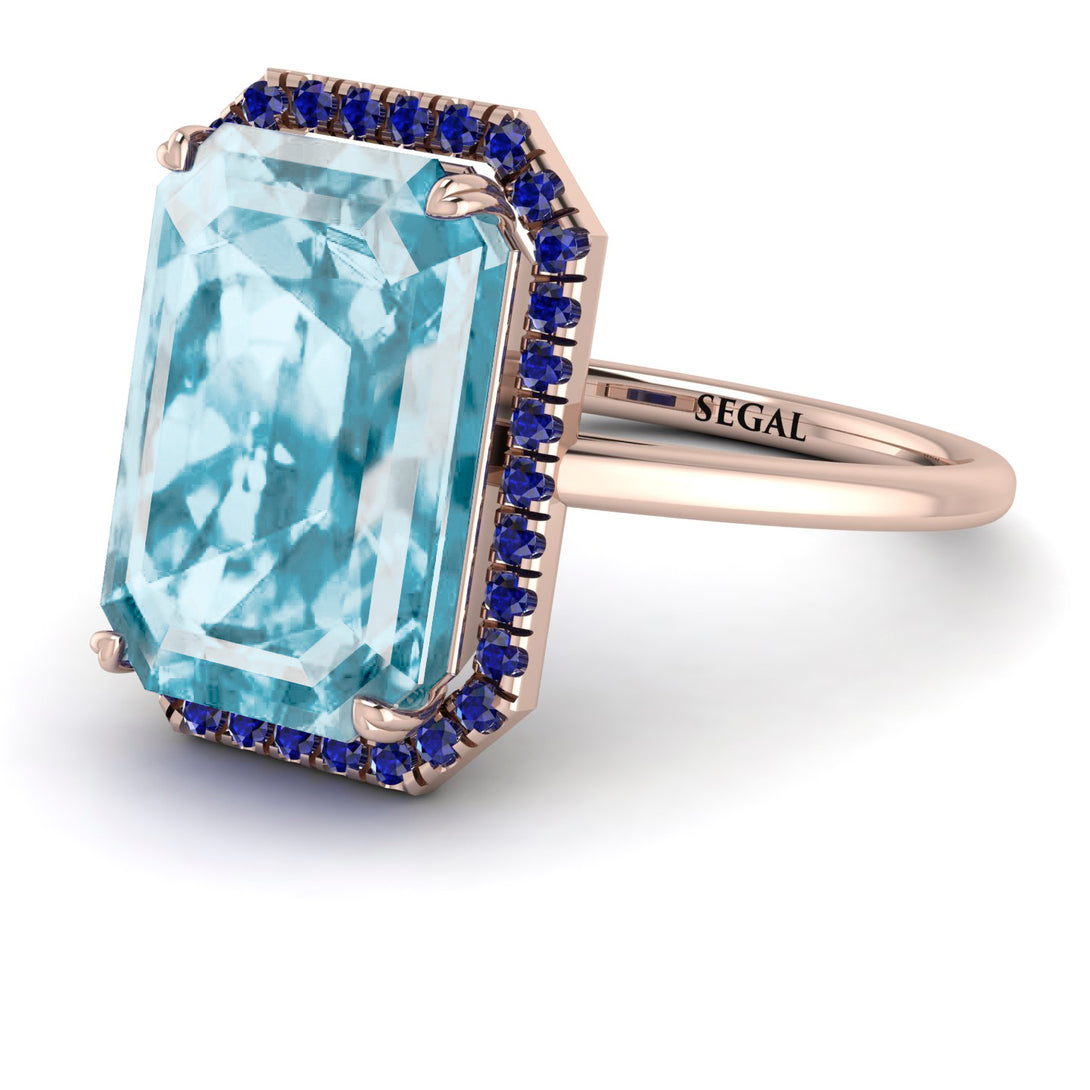 Halo Emerald Cut Aquamarine Engagement Ring - Izabella No. 414