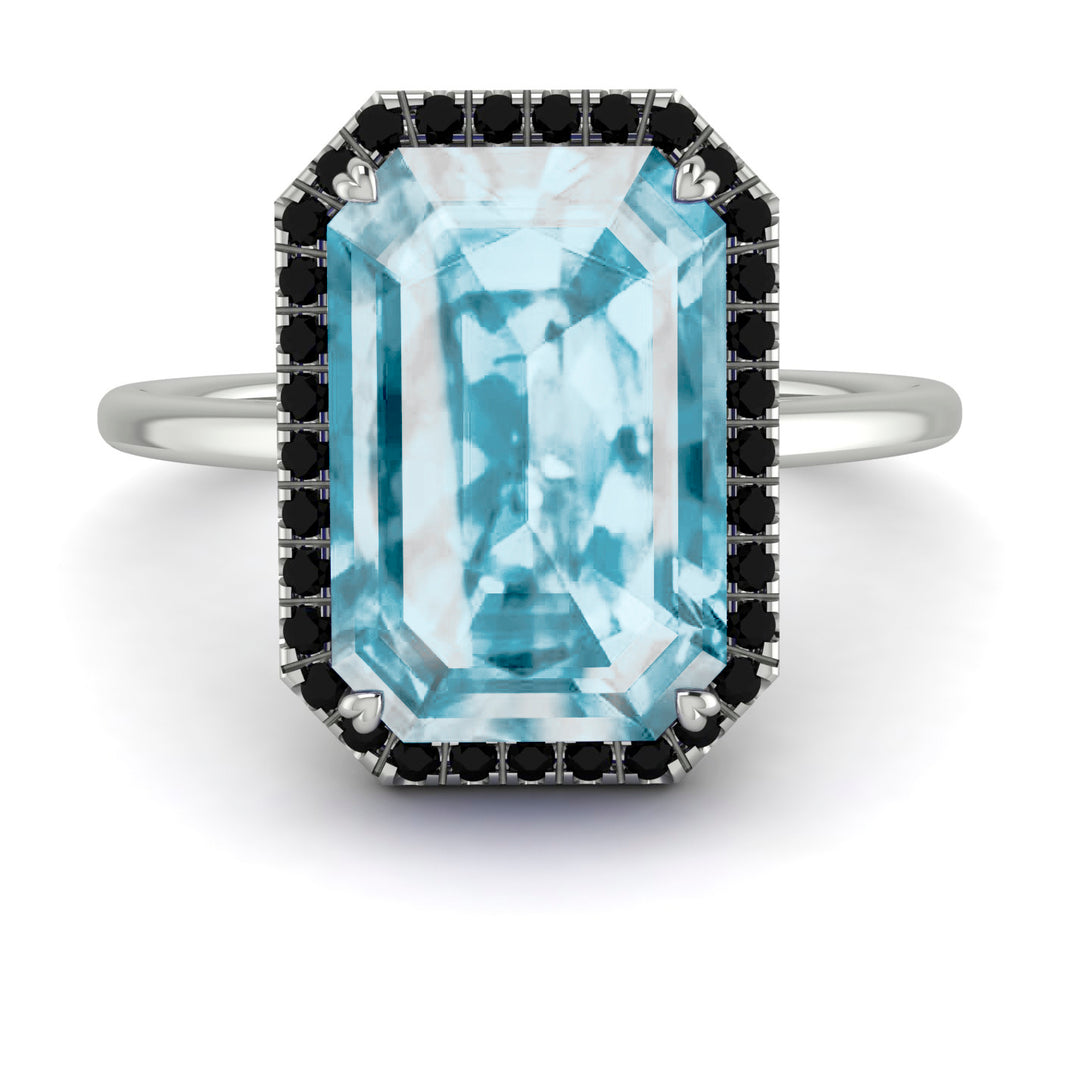 Halo Emerald Cut Aquamarine Engagement Ring - Izabella No. 409