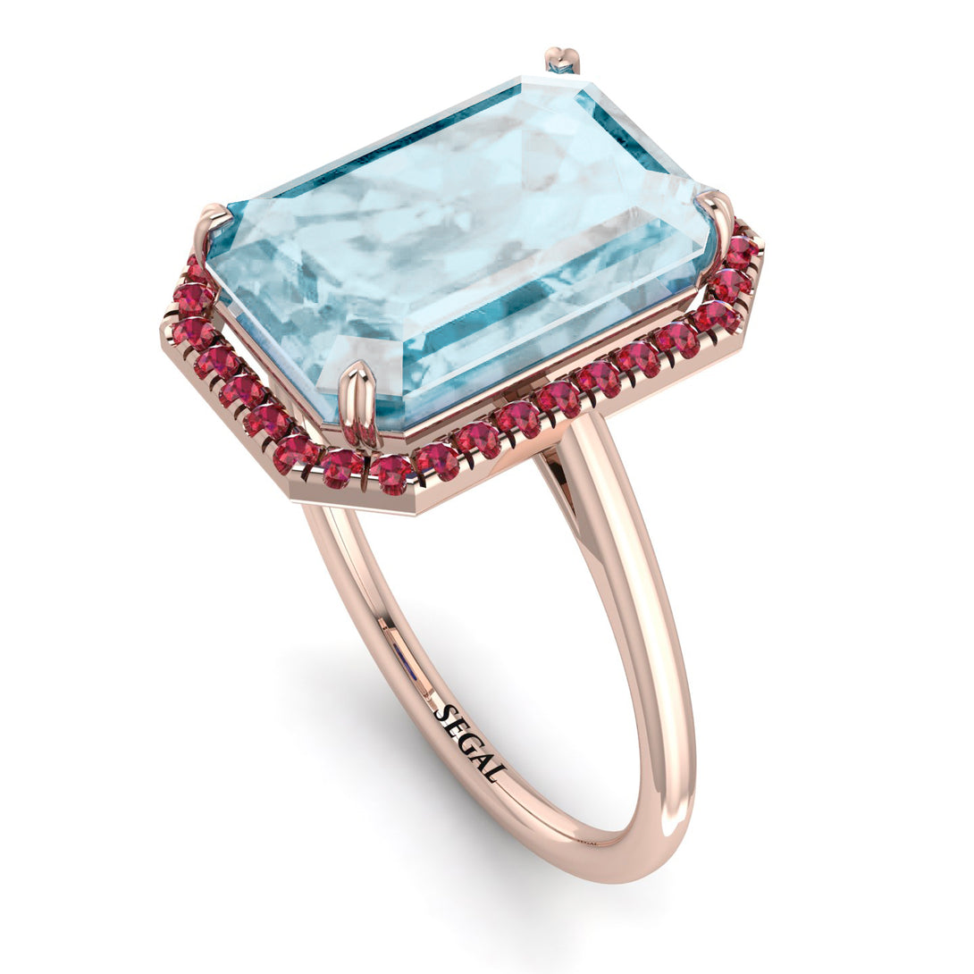 Halo Emerald Cut Aquamarine Engagement Ring - Izabella No. 411