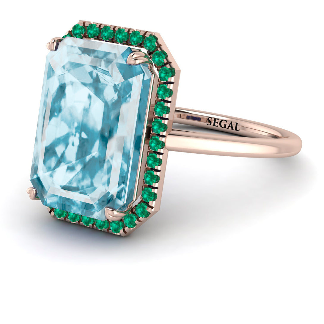 Halo Emerald Cut Aquamarine Engagement Ring - Izabella No. 405
