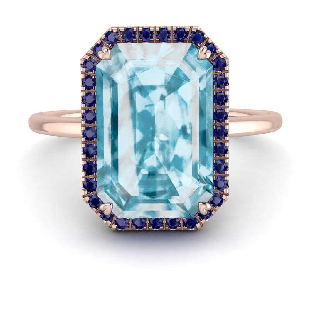 Halo Emerald Cut Aquamarine Engagement Ring - Izabella No. 414