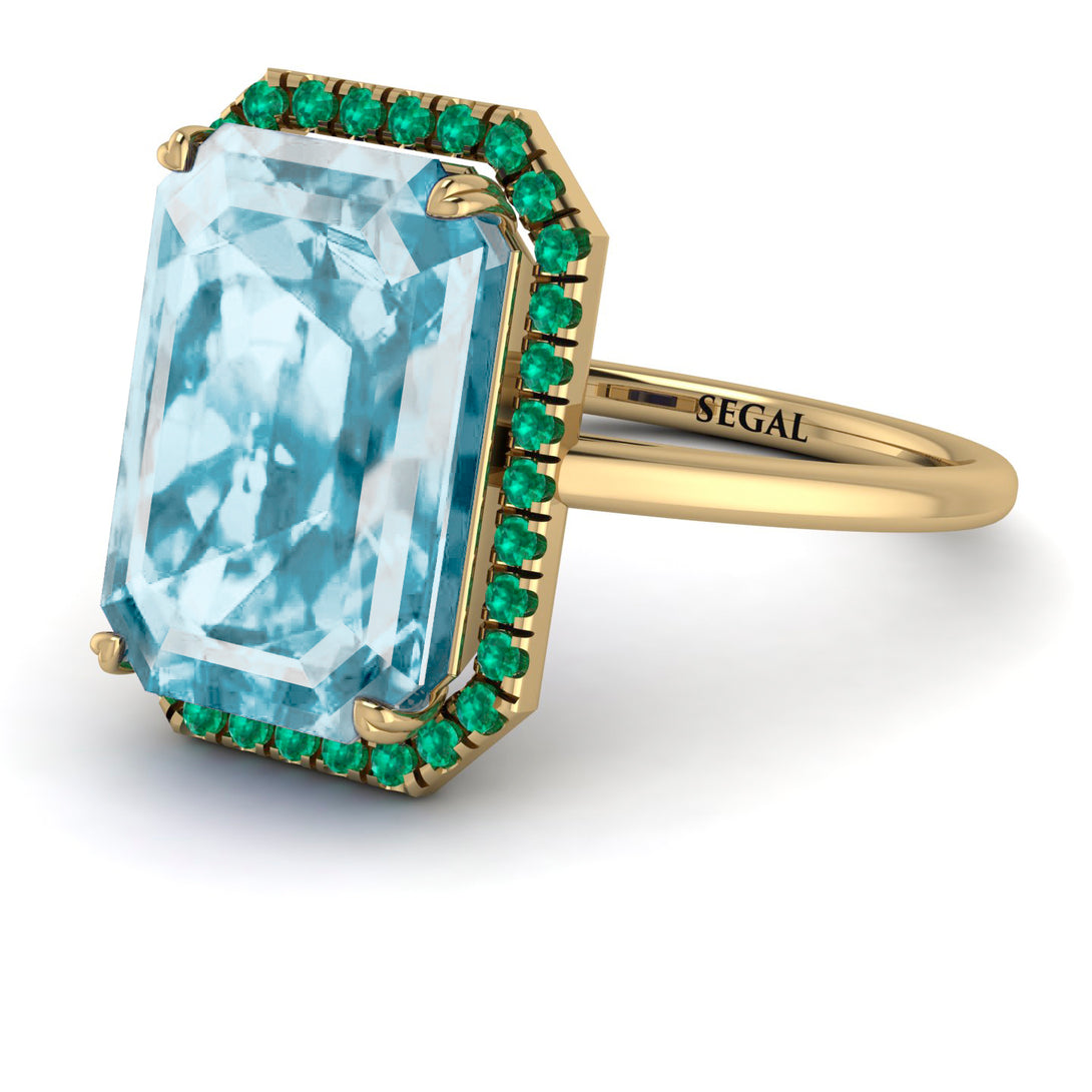 Halo Emerald Cut Aquamarine Engagement Ring - Izabella No. 404