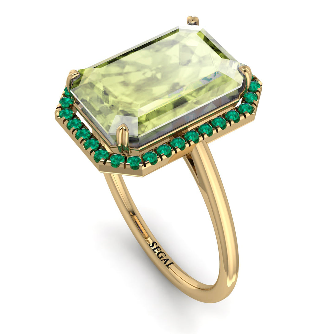 Halo Emerald Cut Peridot Engagement Ring - Izabella No. 704