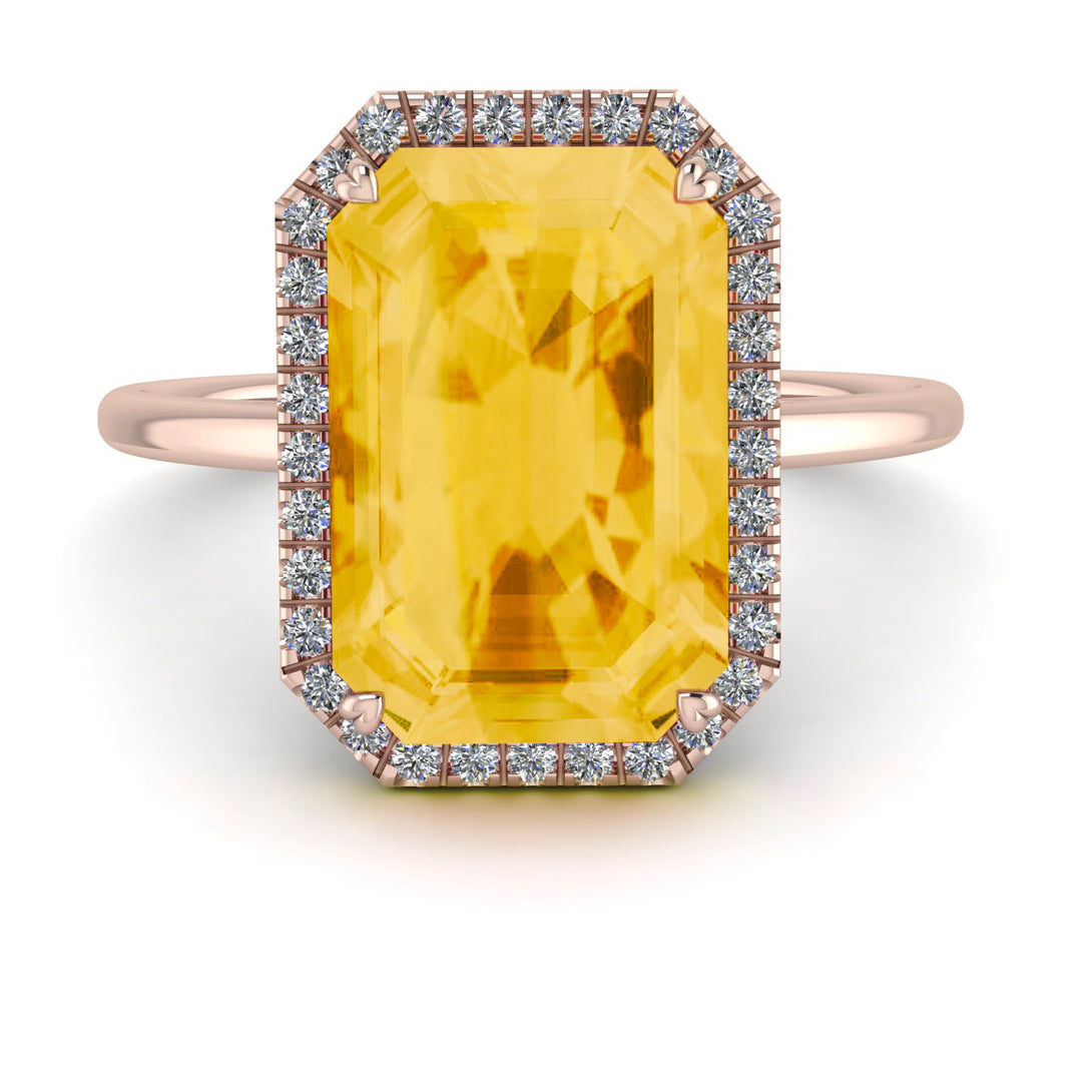 Halo Emerald Cut Citrine Engagement Ring - Izabella No. 602