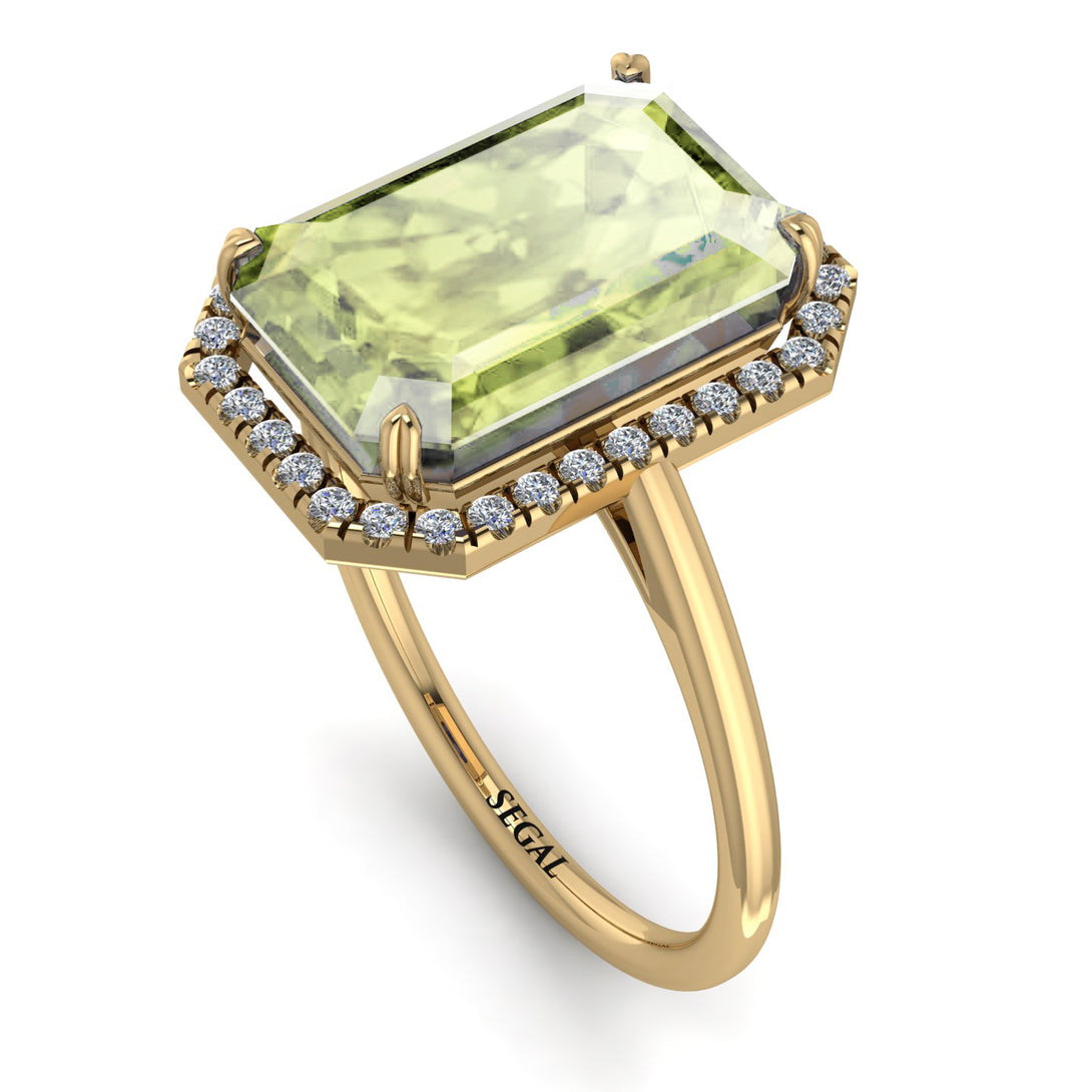 Halo Emerald Cut Peridot Engagement Ring - Izabella No. 701
