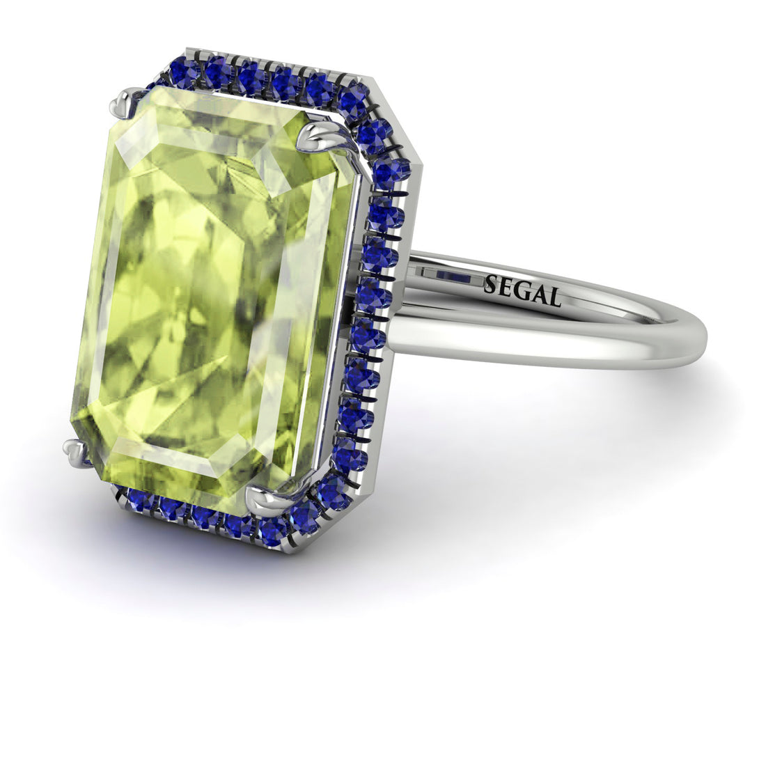 Halo Emerald Cut Peridot Engagement Ring - Izabella No. 715