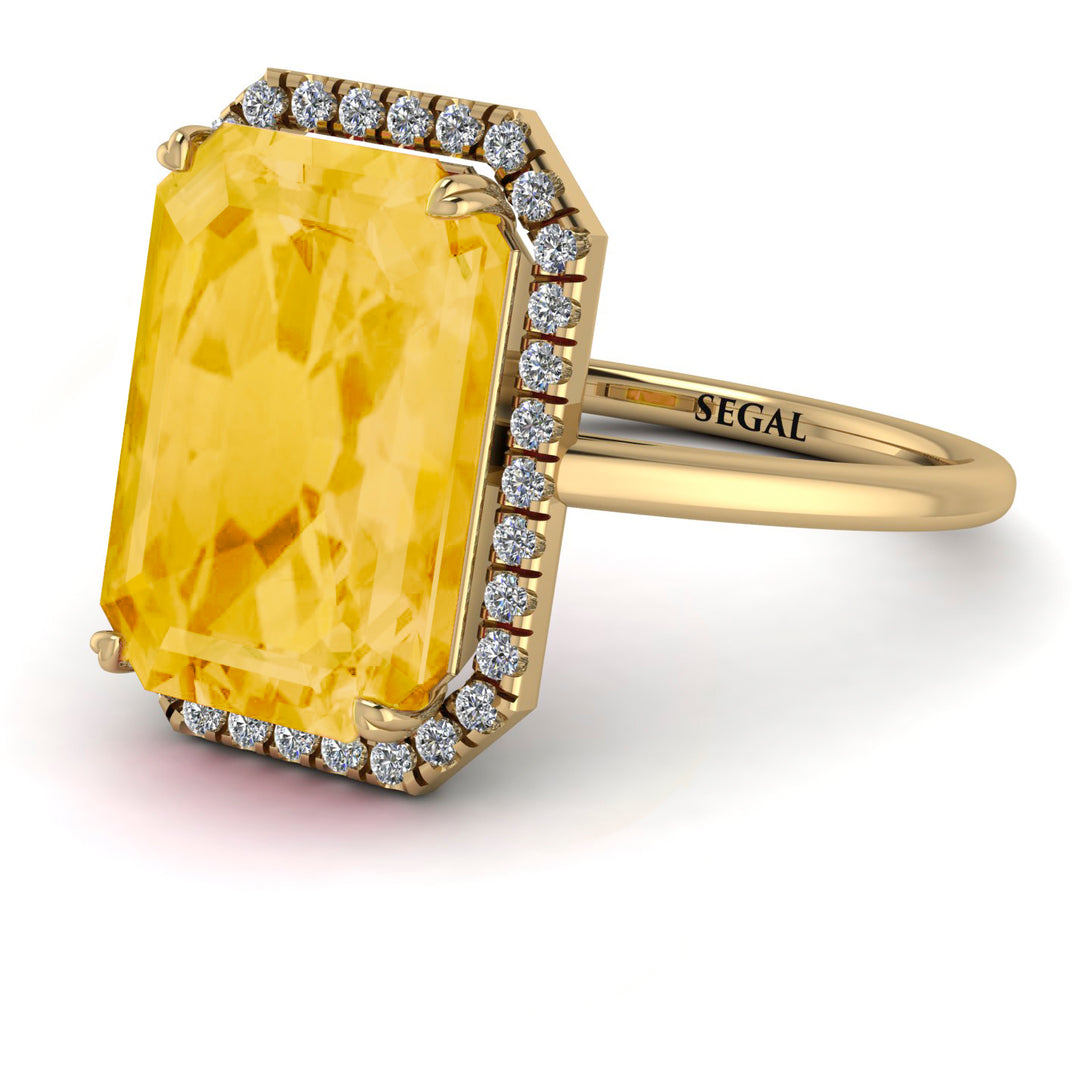 Halo Emerald Cut Citrine Engagement Ring - Izabella No. 601