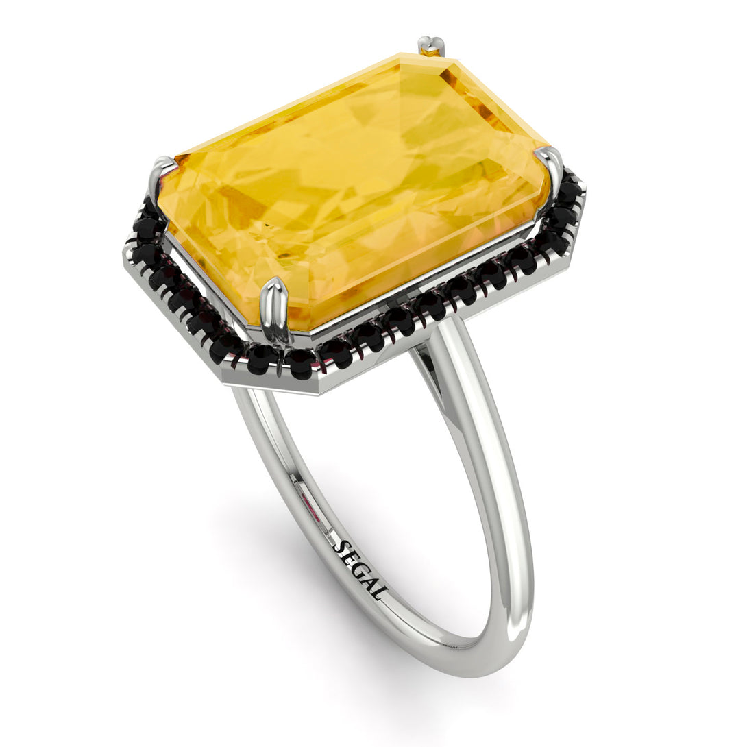 Halo Emerald Cut Citrine Engagement Ring - Izabella No. 609