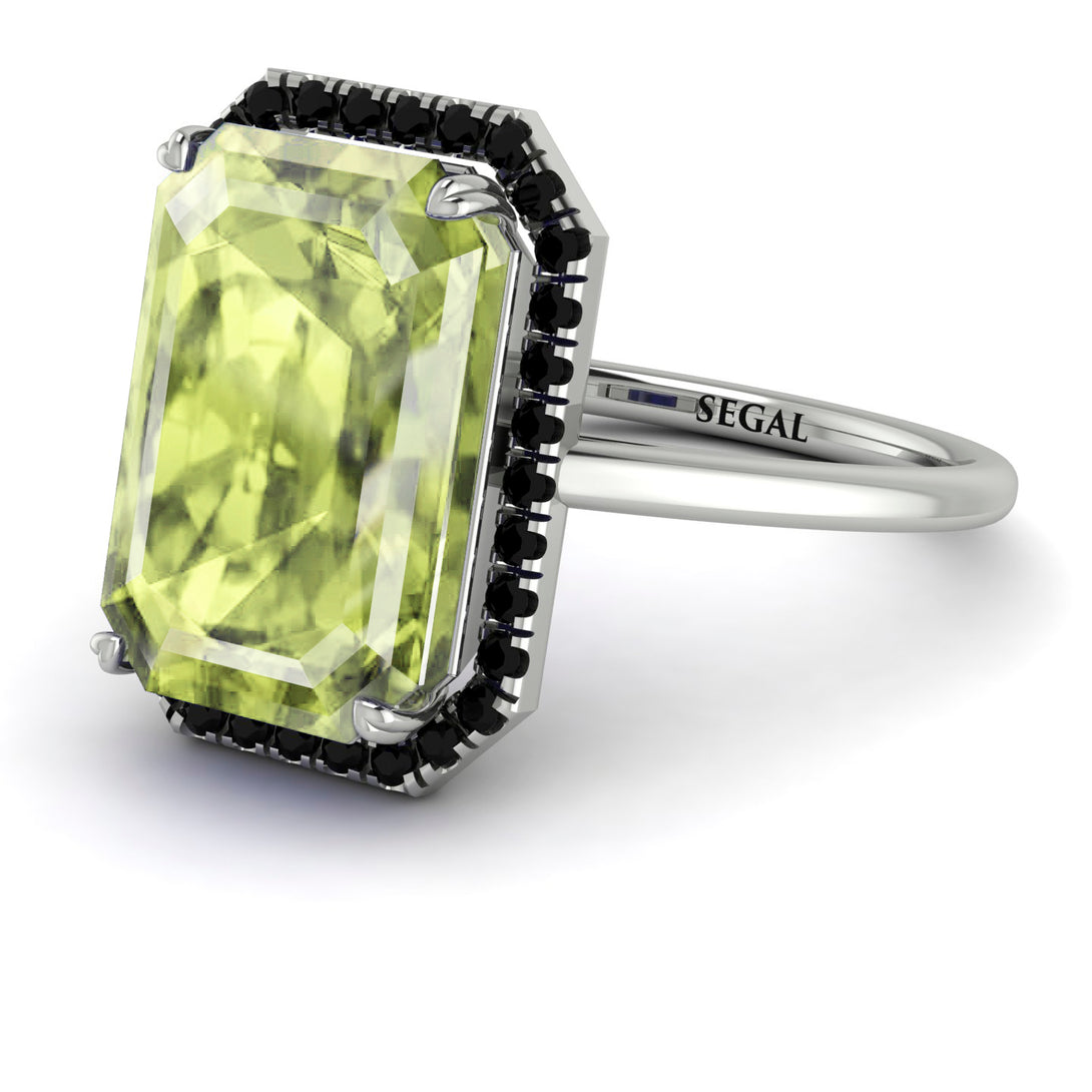 Halo Emerald Cut Peridot Engagement Ring - Izabella No. 709