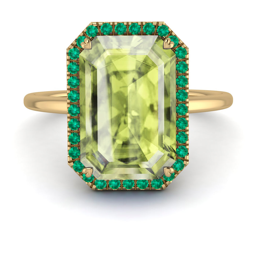 Halo Emerald Cut Peridot Engagement Ring - Izabella No. 704