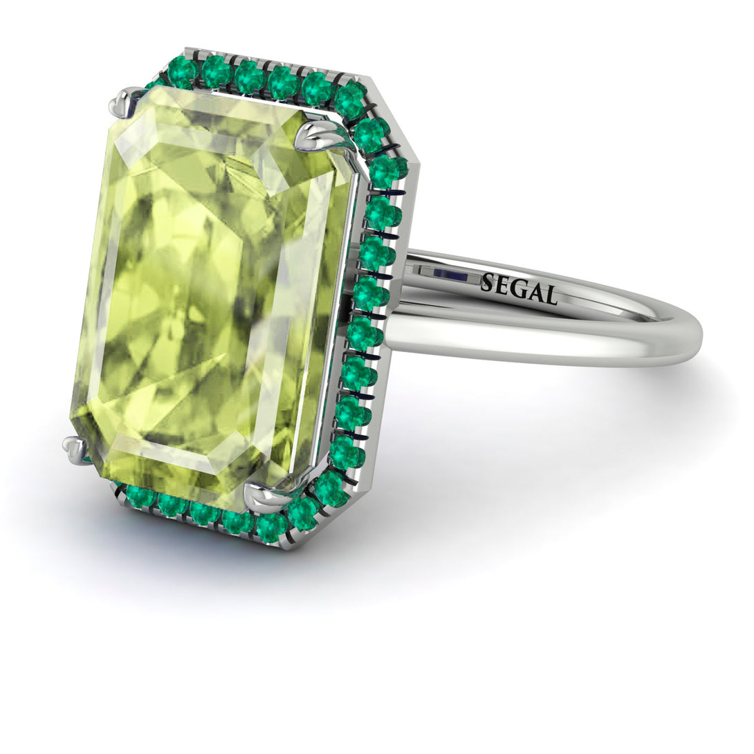 Halo Emerald Cut Peridot Engagement Ring - Izabella No. 706