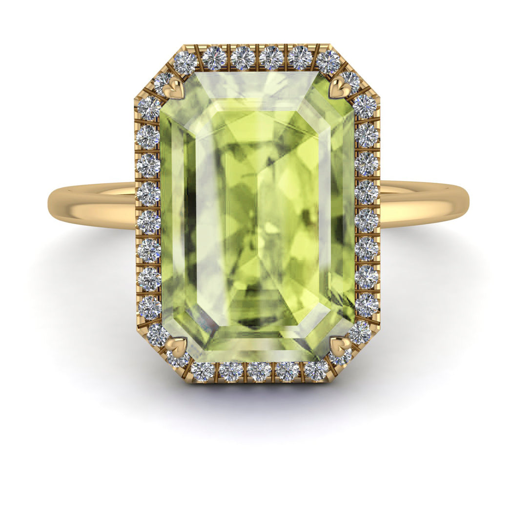 Halo Emerald Cut Peridot Engagement Ring - Izabella No. 701