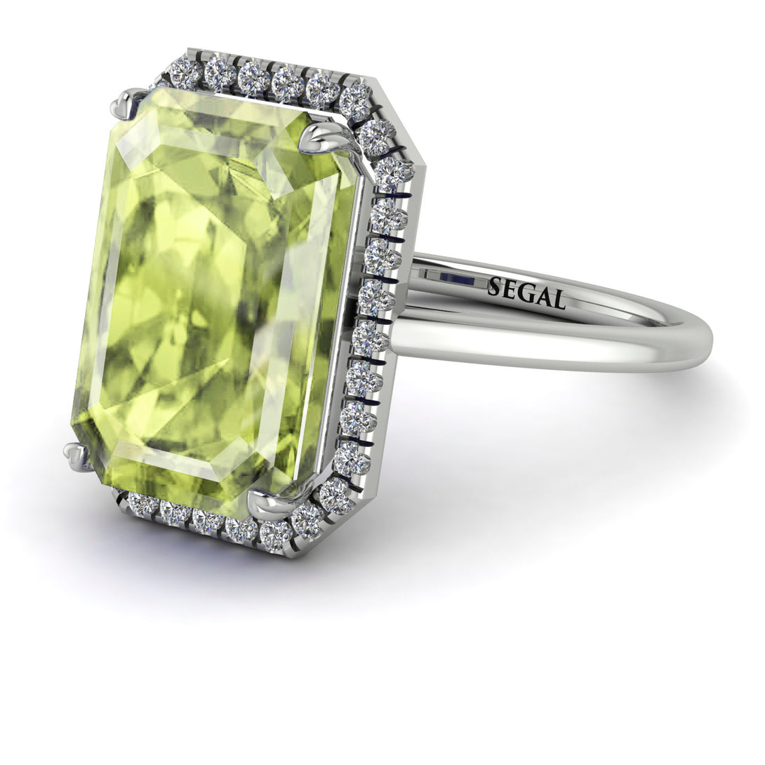 Halo Emerald Cut Peridot Engagement Ring - Izabella No. 703