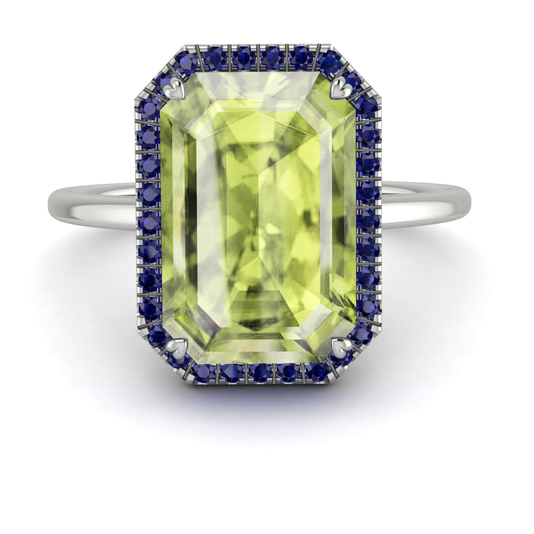 Halo Emerald Cut Peridot Engagement Ring - Izabella No. 715