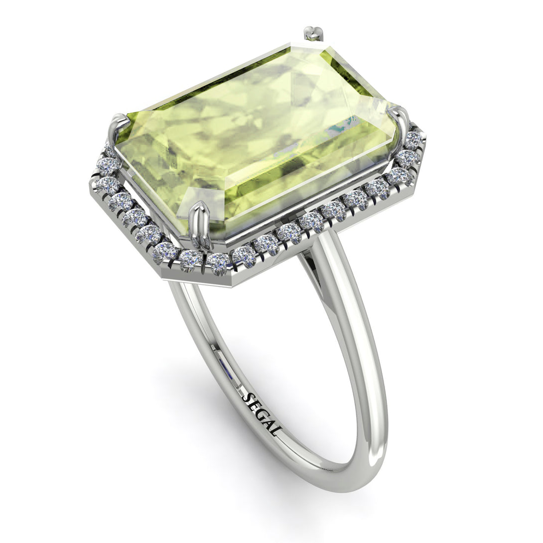 Halo Emerald Cut Peridot Engagement Ring - Izabella No. 703