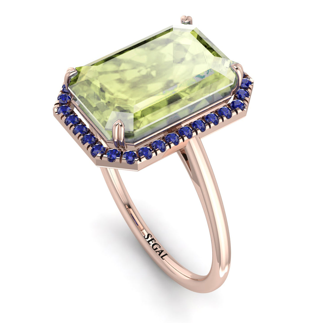 Halo Emerald Cut Peridot Engagement Ring - Izabella No. 714