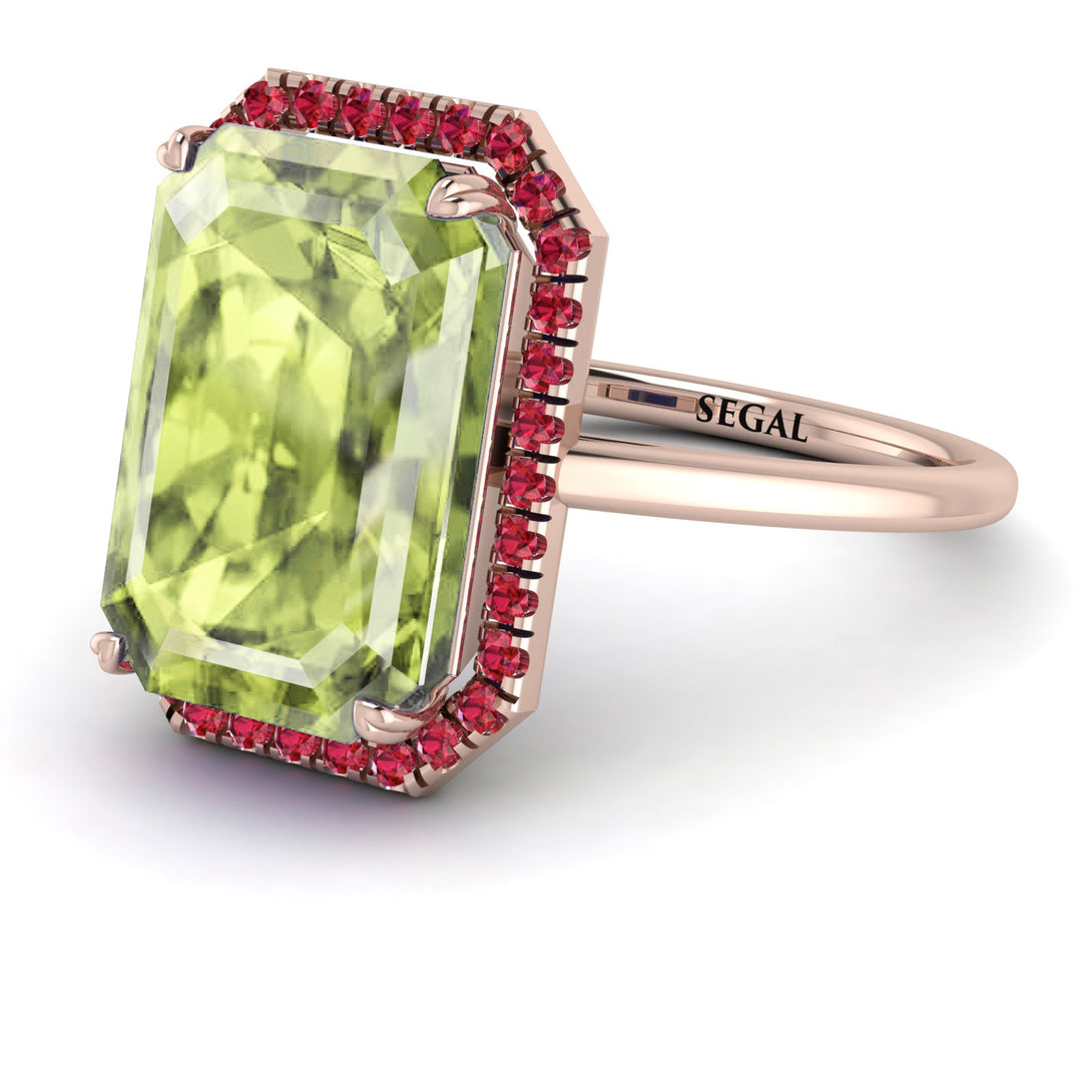 Halo Emerald Cut Peridot Engagement Ring - Izabella No. 711