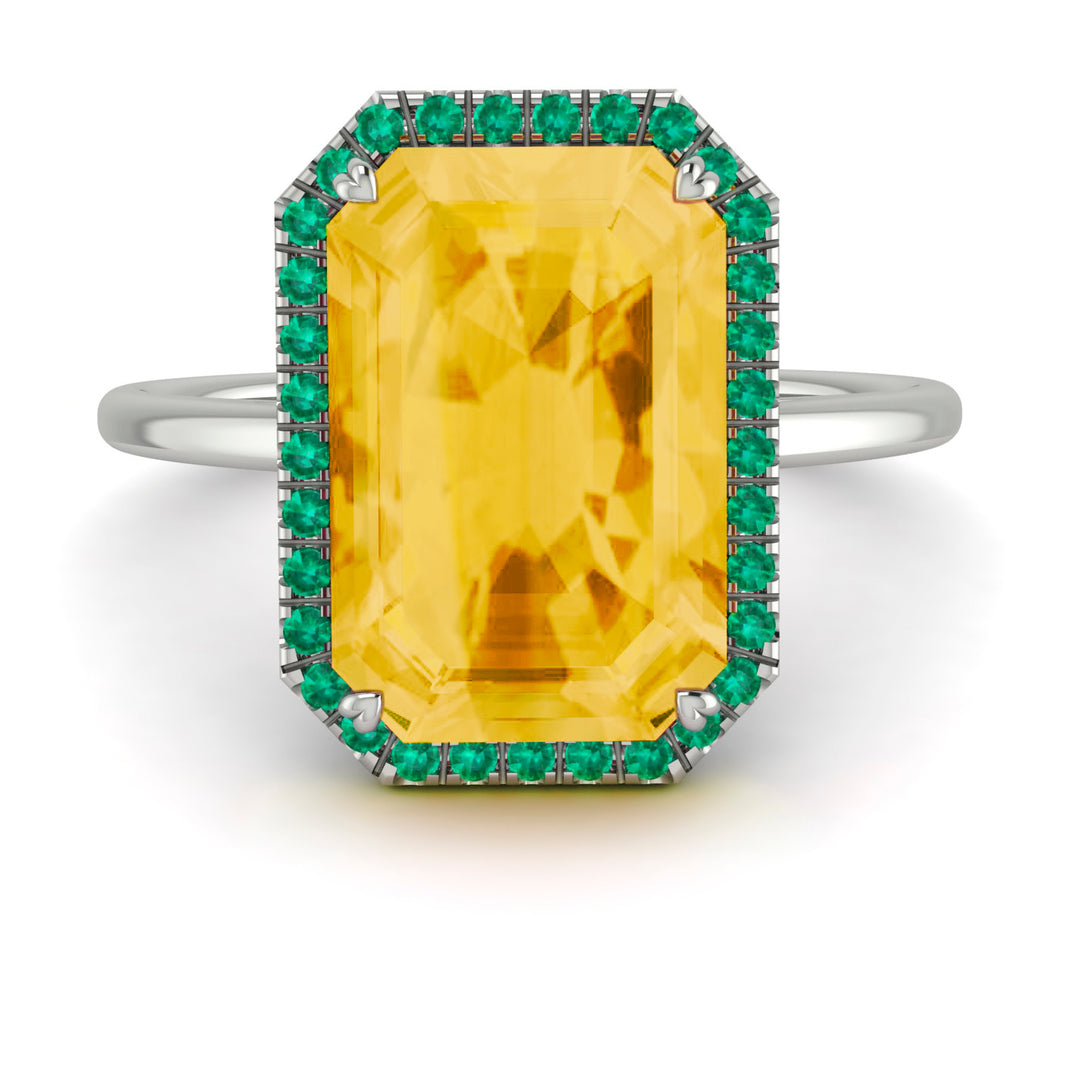 Halo Emerald Cut Citrine Engagement Ring - Izabella No. 606
