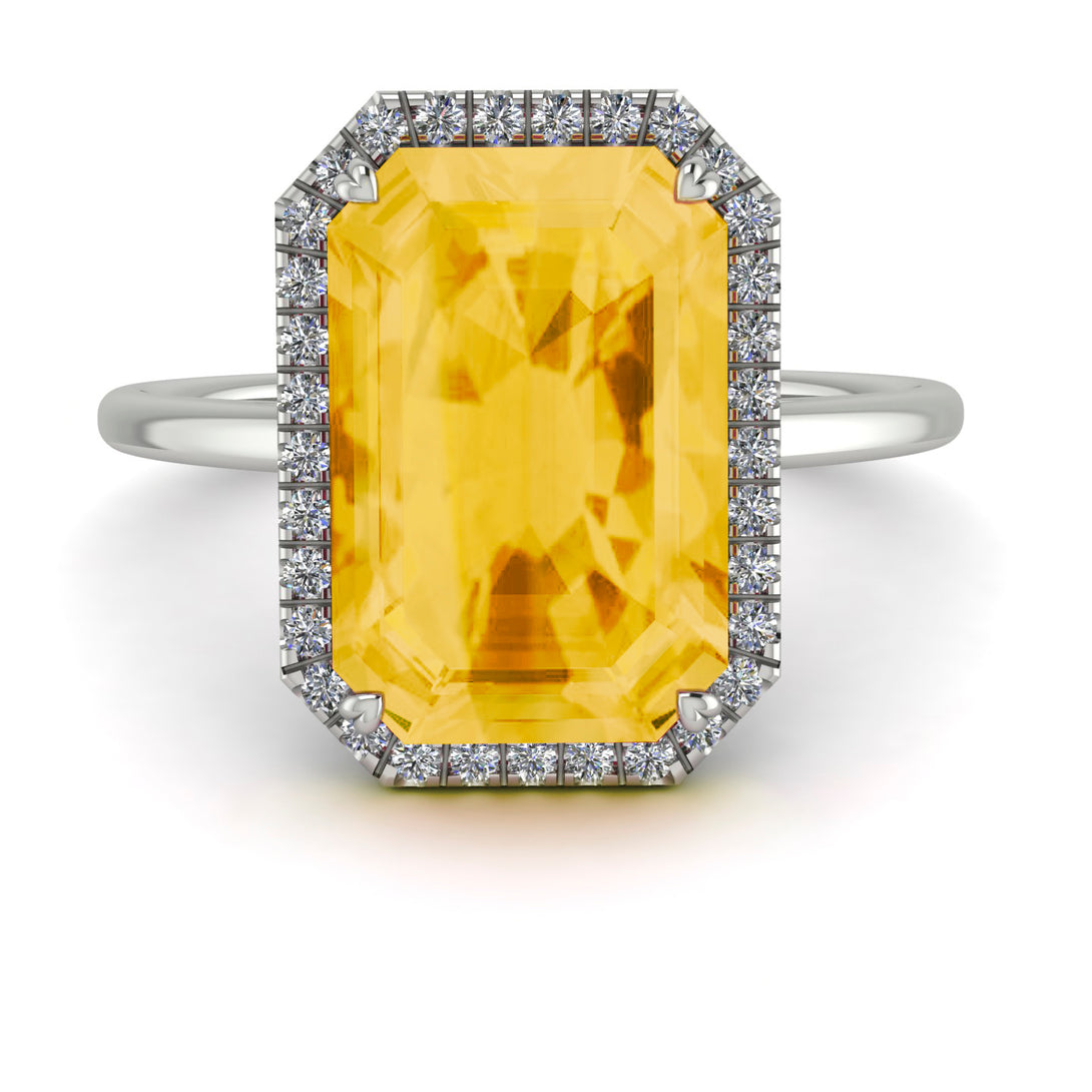Halo Emerald Cut Citrine Engagement Ring - Izabella No. 603