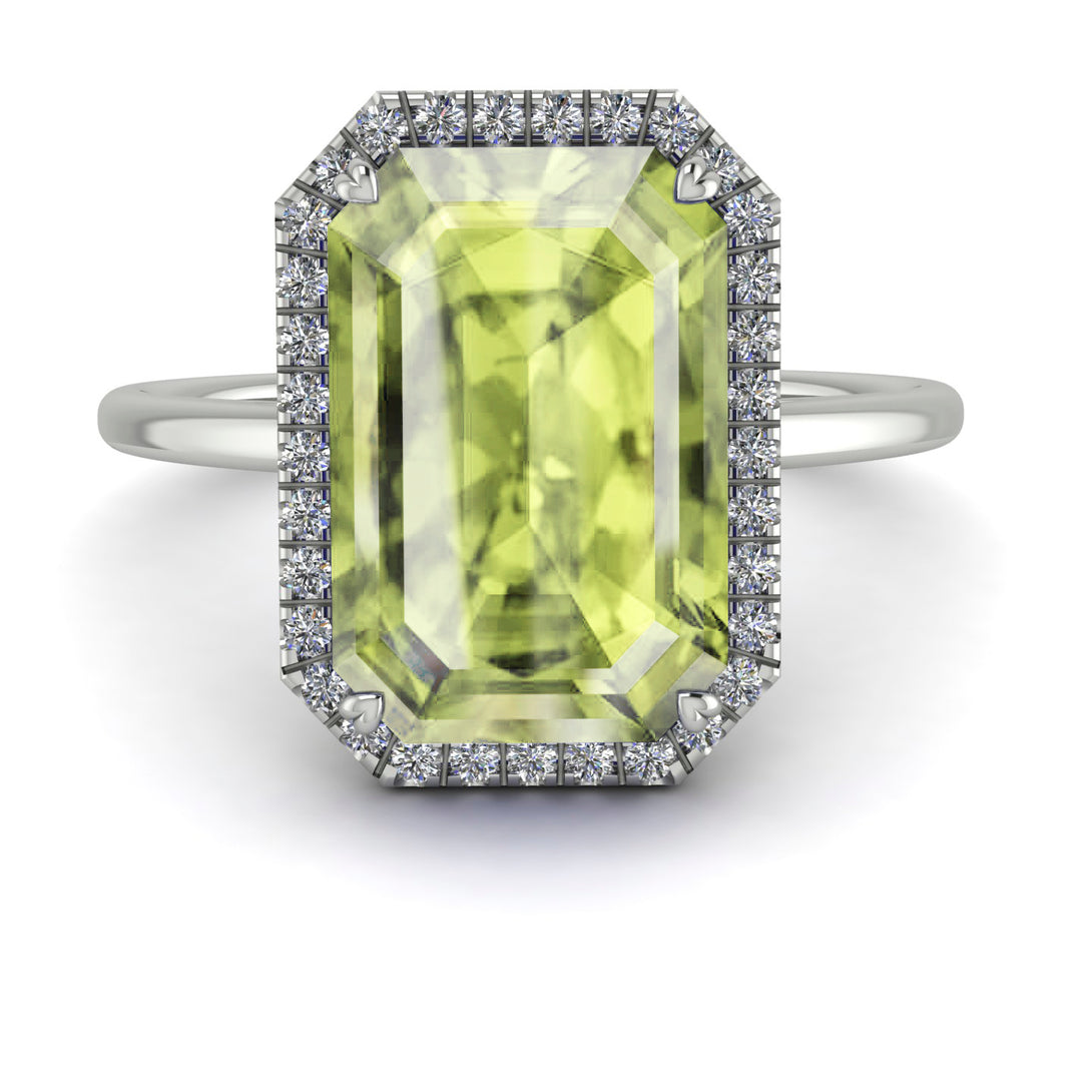 Halo Emerald Cut Peridot Engagement Ring - Izabella No. 703