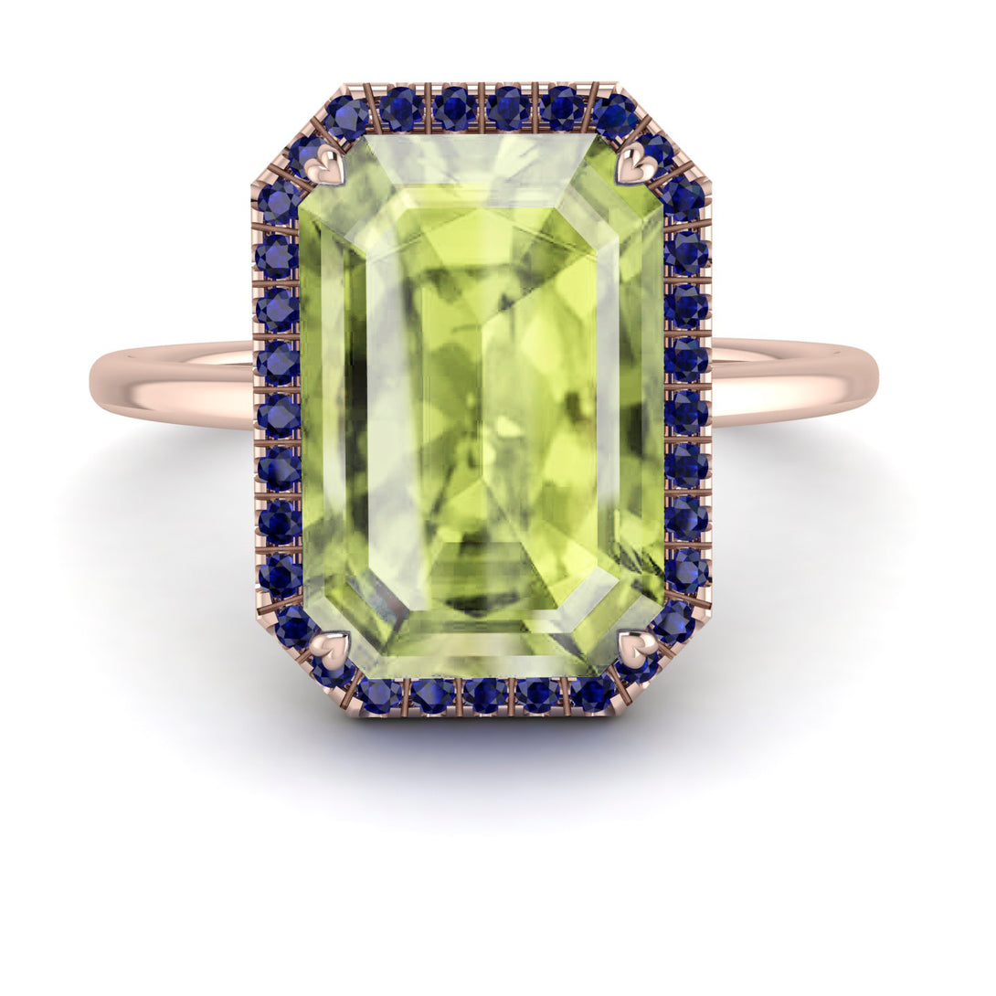 Halo Emerald Cut Peridot Engagement Ring - Izabella No. 714